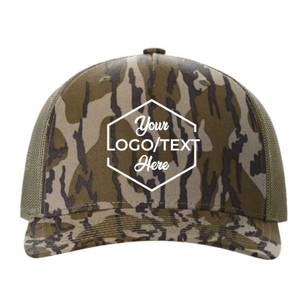 Richardson 112PFP Custom Patch Camo Trucker Hat – Mesh Back Snapback in Mossy Oak Bottomland/Loden - view 5