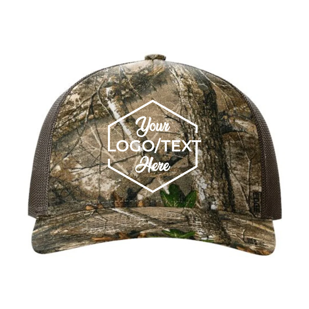 Richardson 112PFP Custom Patch Camo Trucker Hat – Mesh Back Snapback in Realtree Edge/Brown - view 5