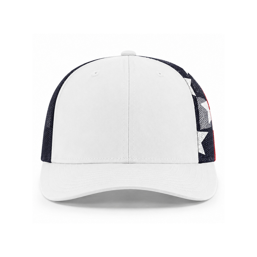 Richardson 112PM Custom Patch Printed Mesh Trucker Hat – Snapback in White/Stars & Stripes - view 2