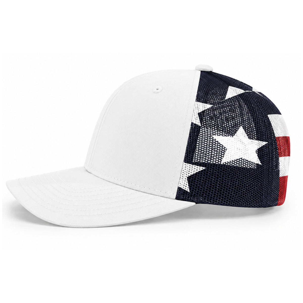 Richardson 112PM Custom Patch Printed Mesh Trucker Hat – Snapback in White/Stars & Stripes - view 3