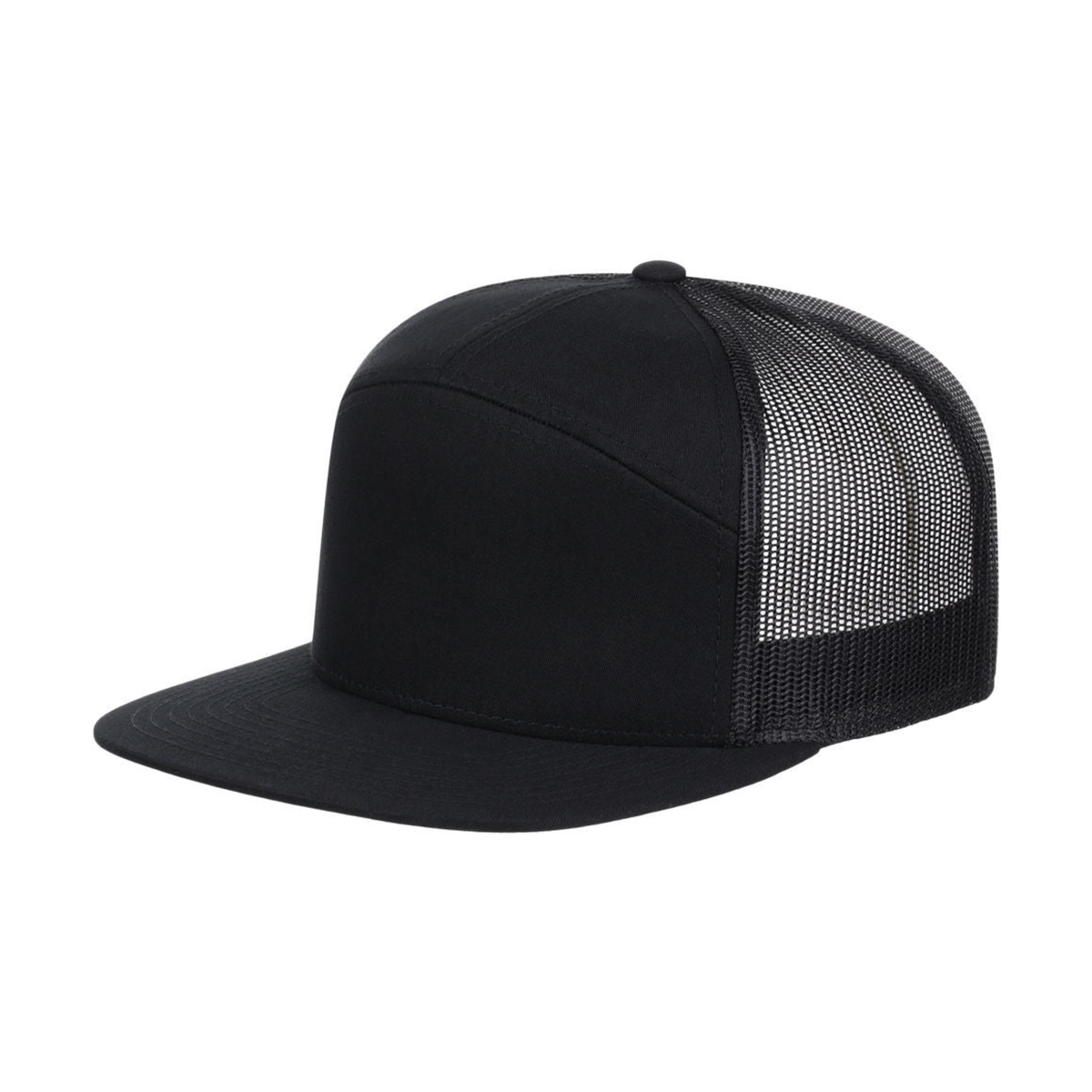 Richardson 168 Custom Patch 7-Panel Trucker Hat – High Profile Flat Bill in Black