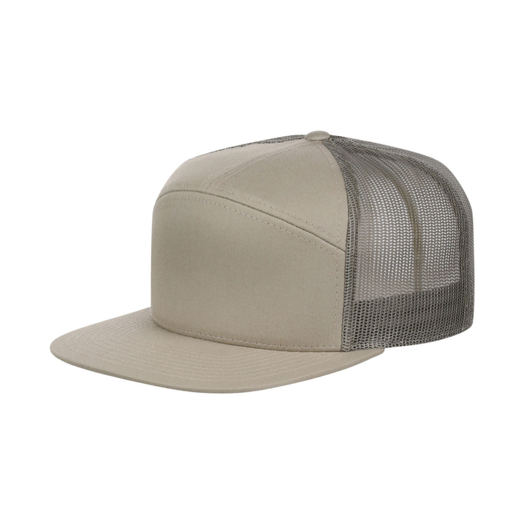 Richardson 168 Custom Patch 7-Panel Trucker Hat – High Profile Flat Bill in Khaki/Light Green