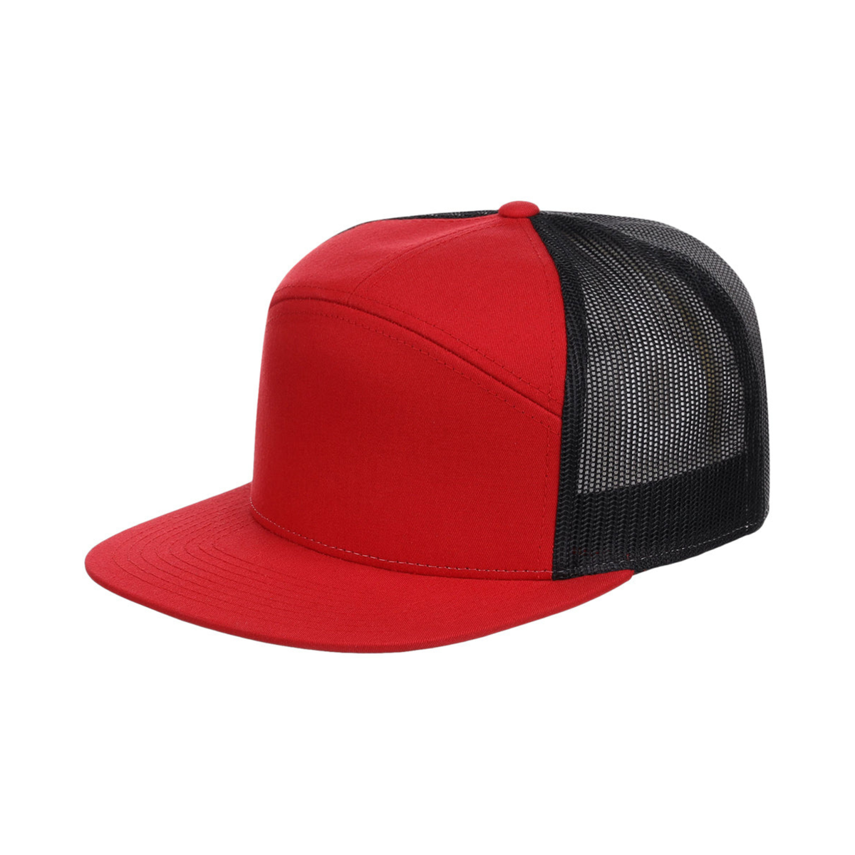 Richardson 168 Custom Patch 7-Panel Trucker Hat – High Profile Flat Bill in Red/Black