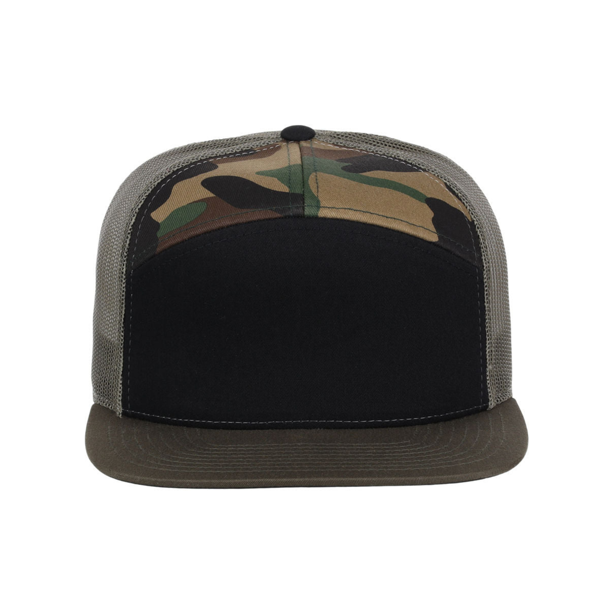 Richardson 168 Custom Patch 7-Panel Trucker Hat – High Profile Flat Bill in Black/Camo - view 2