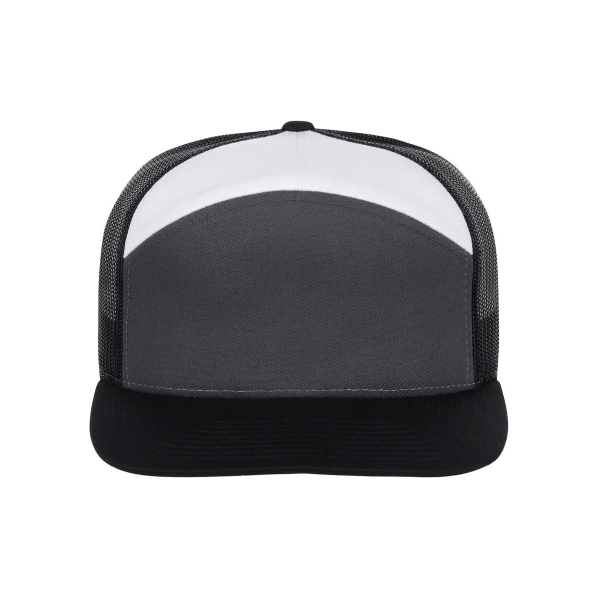 Richardson 168 Custom Patch 7-Panel Trucker Hat – High Profile Flat Bill in Charcoal/Black/White - view 2