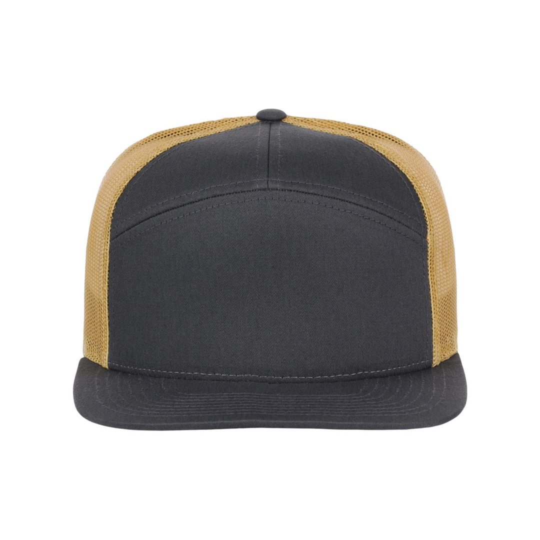 Richardson 168 Custom Patch 7-Panel Trucker Hat – High Profile Flat Bill in Charcoal Gold - view 2