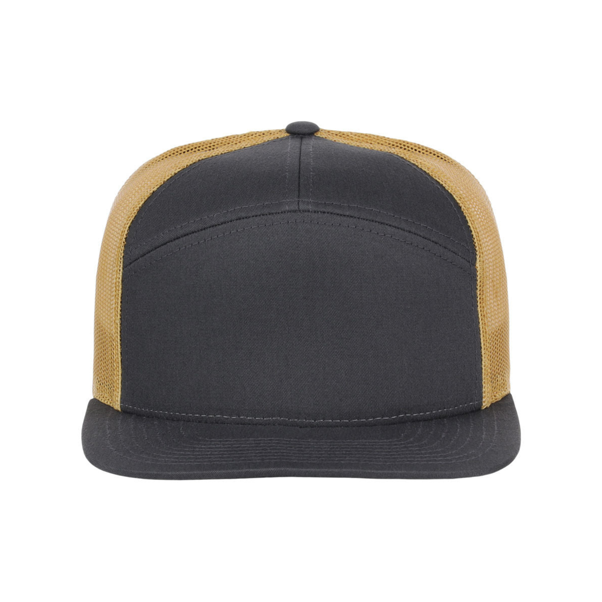 Richardson 168 Custom Patch 7-Panel Trucker Hat – High Profile Flat Bill in Charcoal Gold - view 2