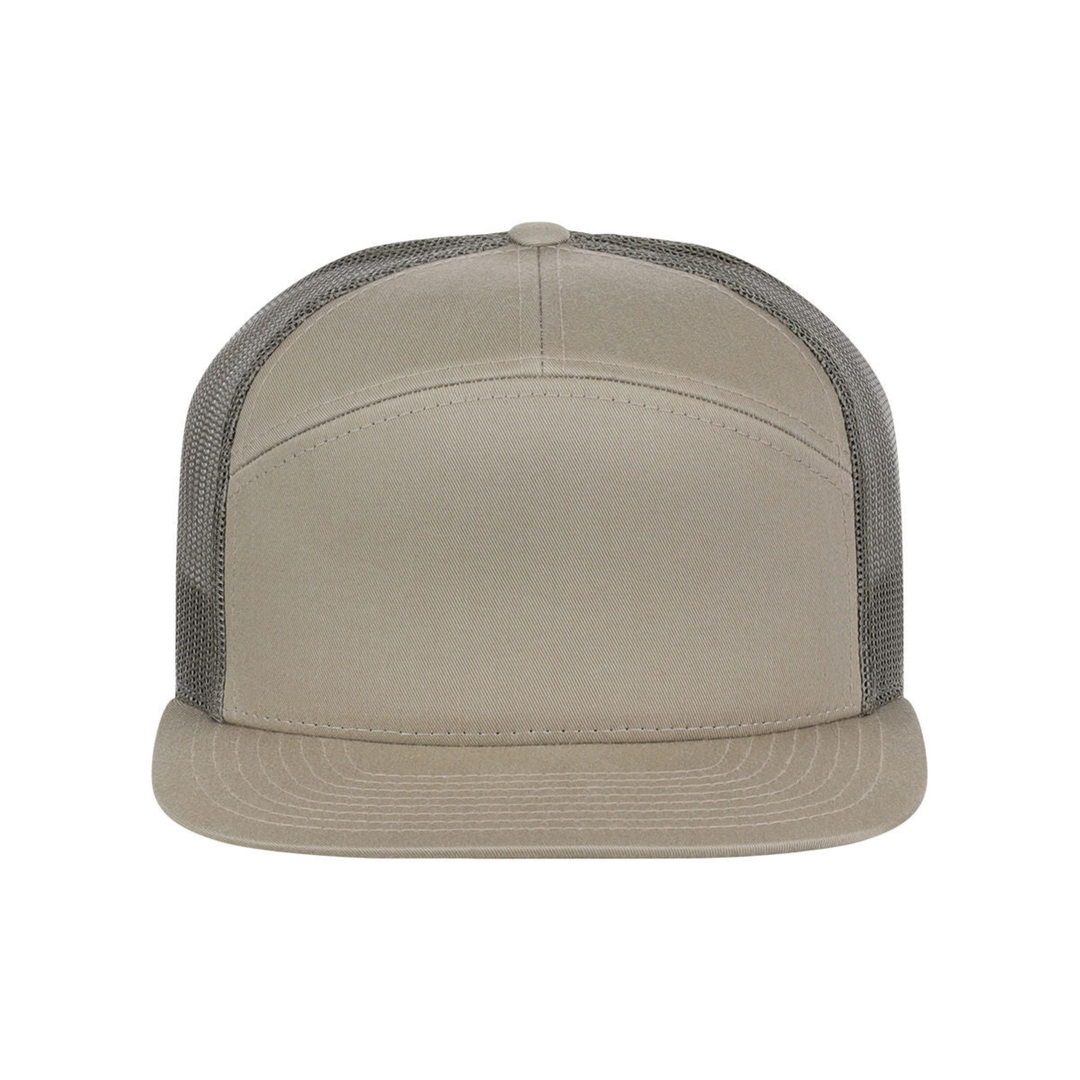 Richardson 168 Custom Patch 7-Panel Trucker Hat – High Profile Flat Bill in Khaki/Light Green - view 2