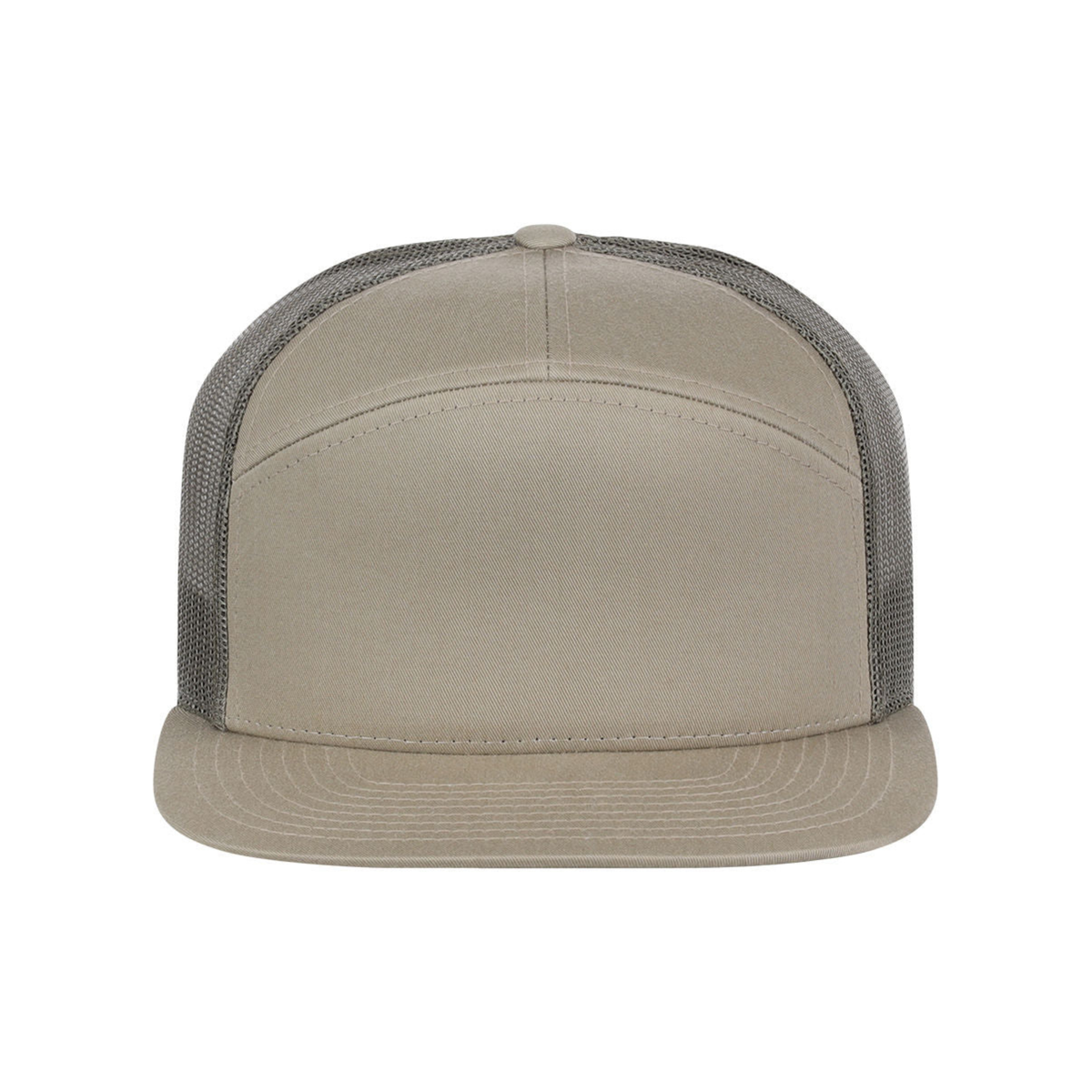 Richardson 168 Custom Patch 7-Panel Trucker Hat – High Profile Flat Bill in Khaki/Light Green - view 2