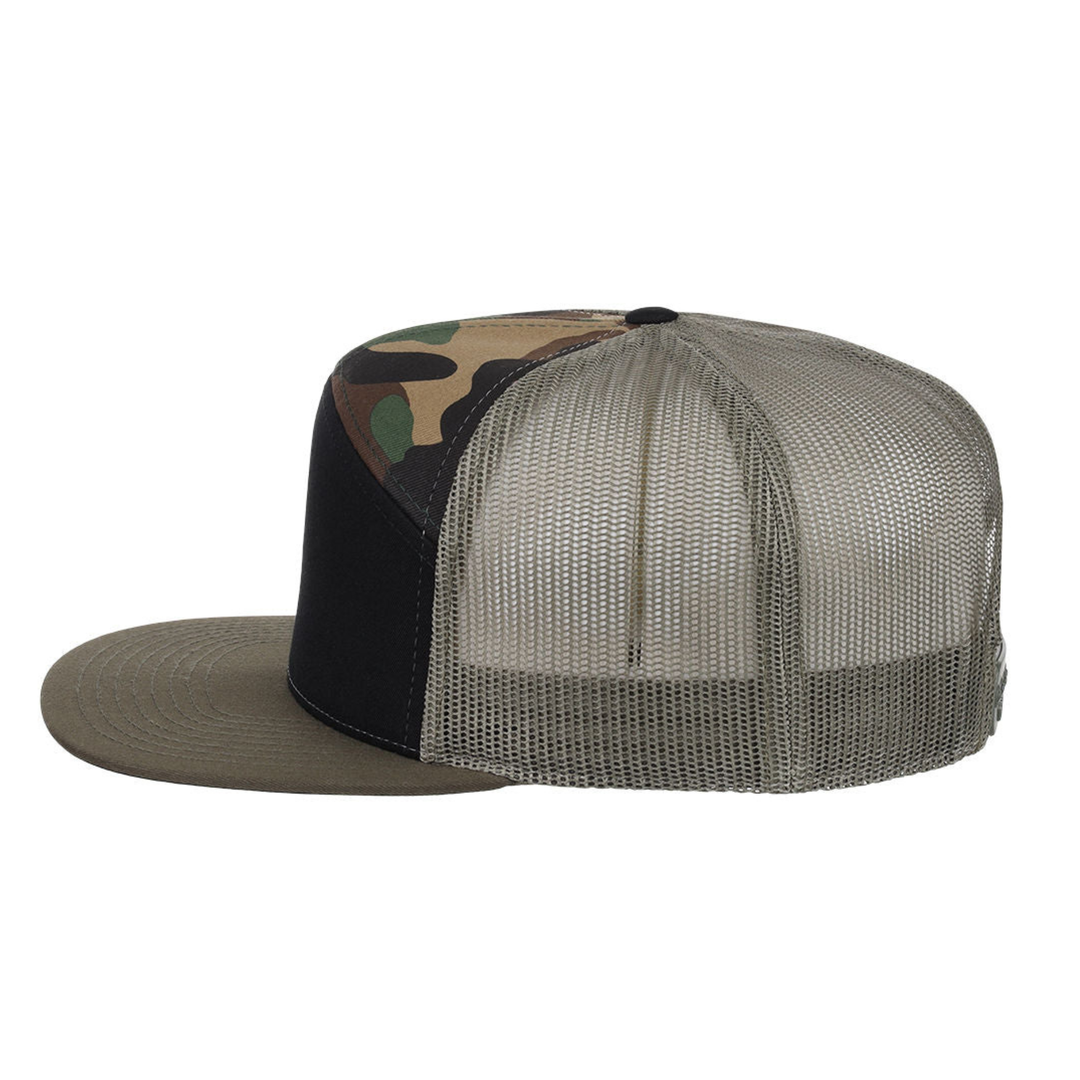 Richardson 168 Custom Patch 7-Panel Trucker Hat – High Profile Flat Bill in Black/Camo - view 3