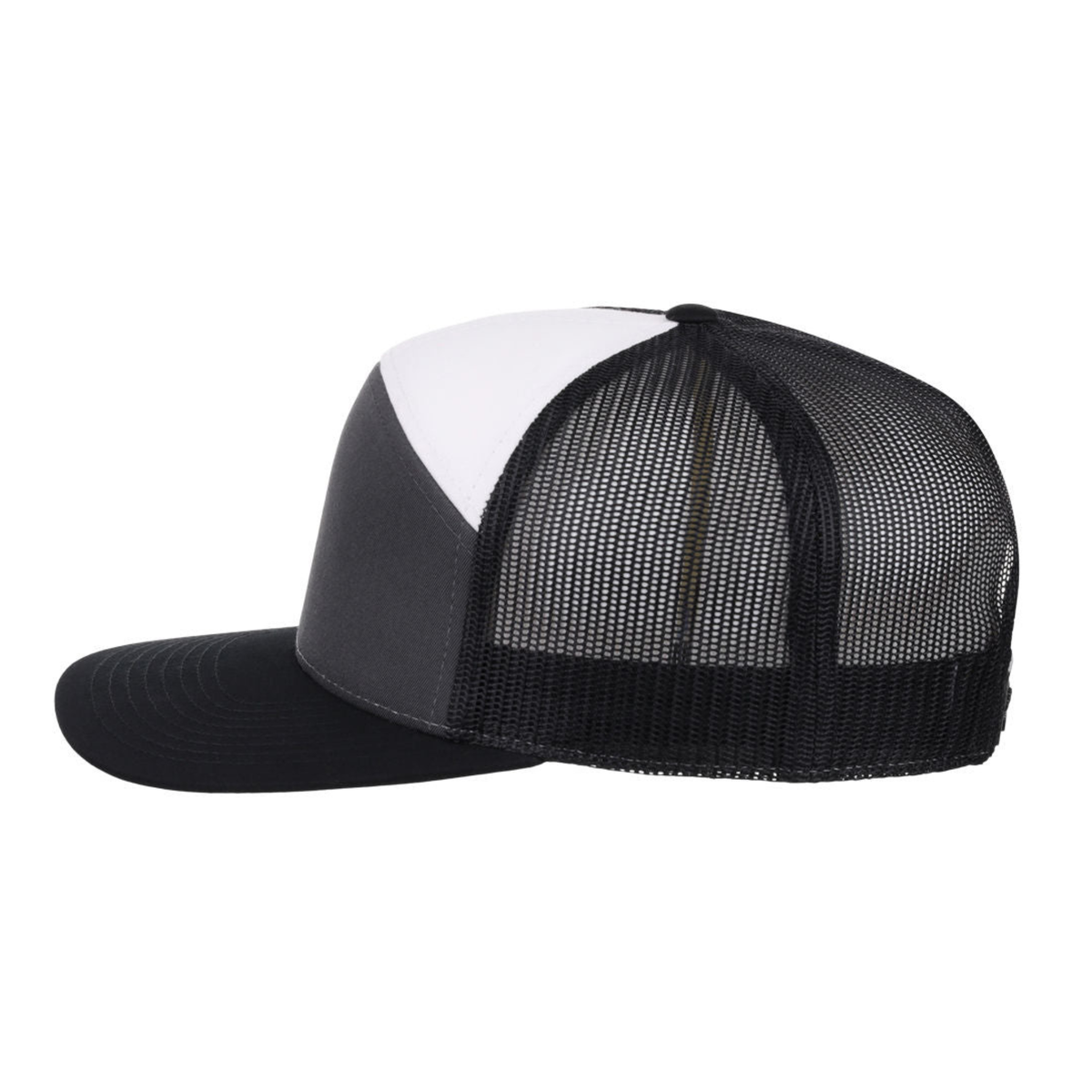 Richardson 168 Custom Patch 7-Panel Trucker Hat – High Profile Flat Bill in Charcoal/Black/White - view 3