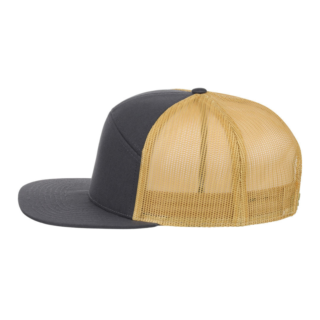 Richardson 168 Custom Patch 7-Panel Trucker Hat – High Profile Flat Bill in Charcoal Gold - view 3