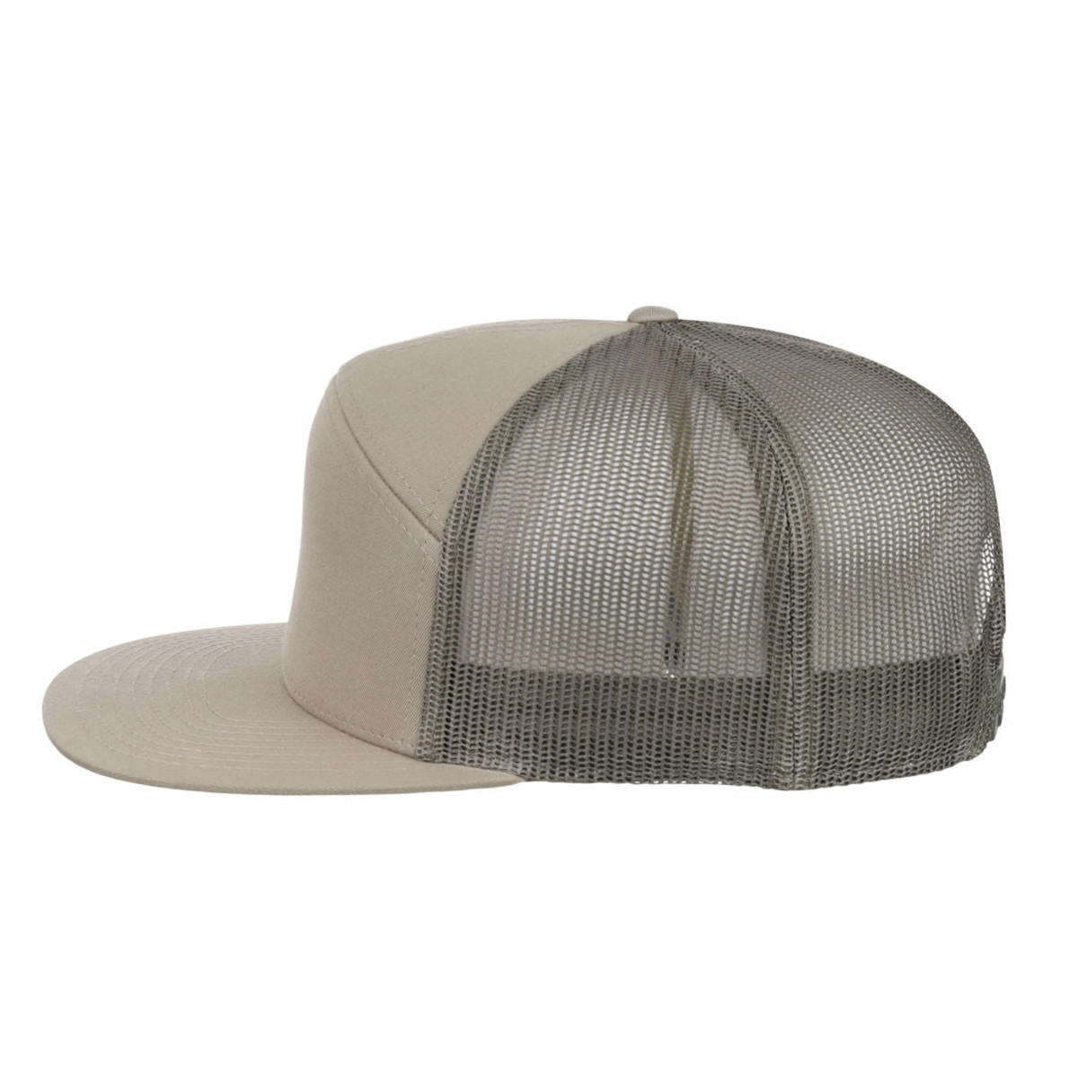 Richardson 168 Custom Patch 7-Panel Trucker Hat – High Profile Flat Bill in Khaki/Light Green - view 3