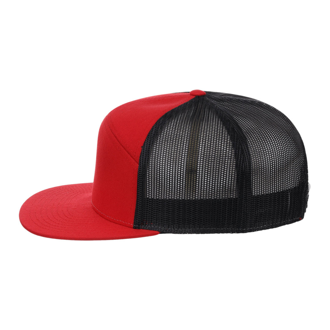 Richardson 168 Custom Patch 7-Panel Trucker Hat – High Profile Flat Bill in Red/Black - view 3
