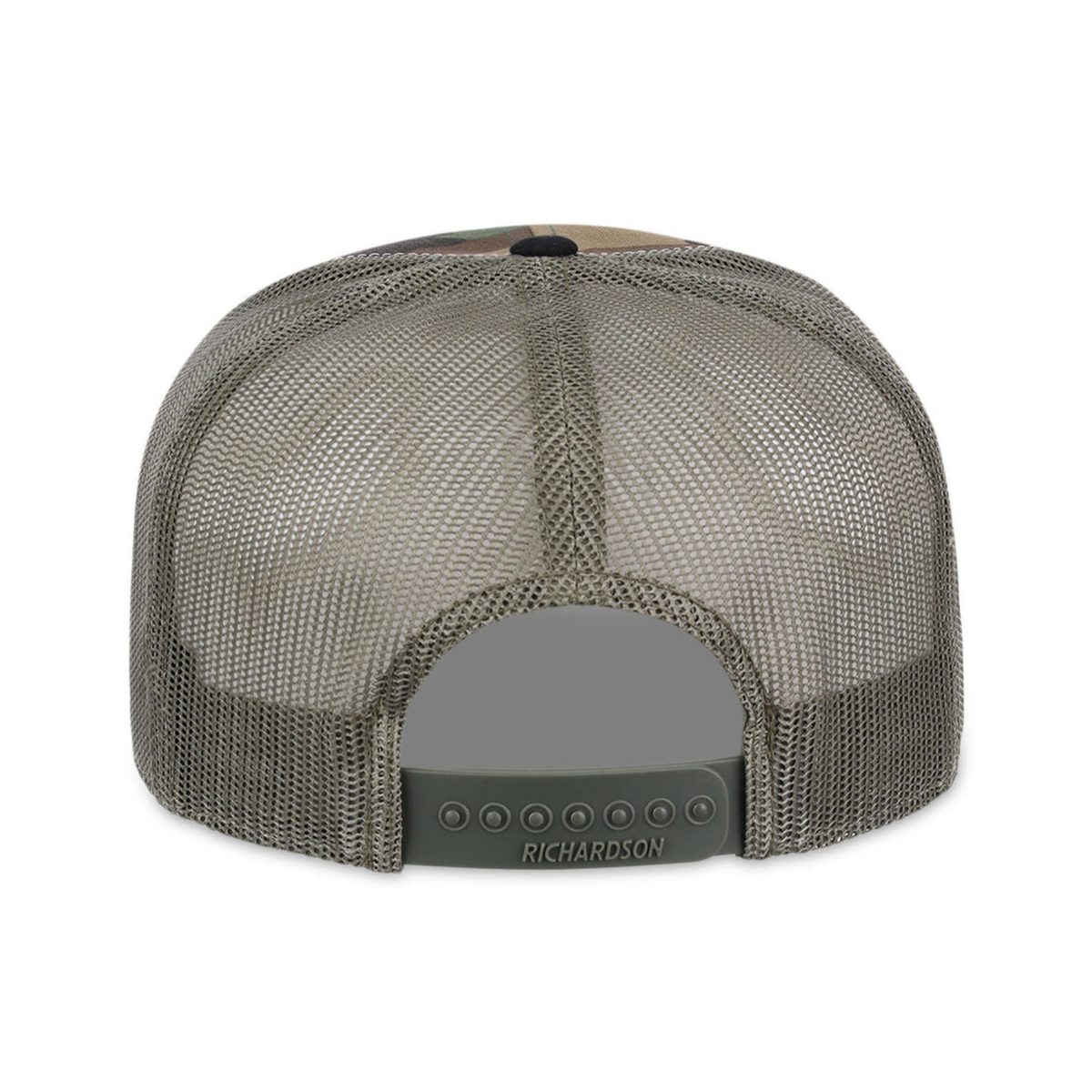 Richardson 168 Custom Patch 7-Panel Trucker Hat – High Profile Flat Bill in Black/Camo - view 4