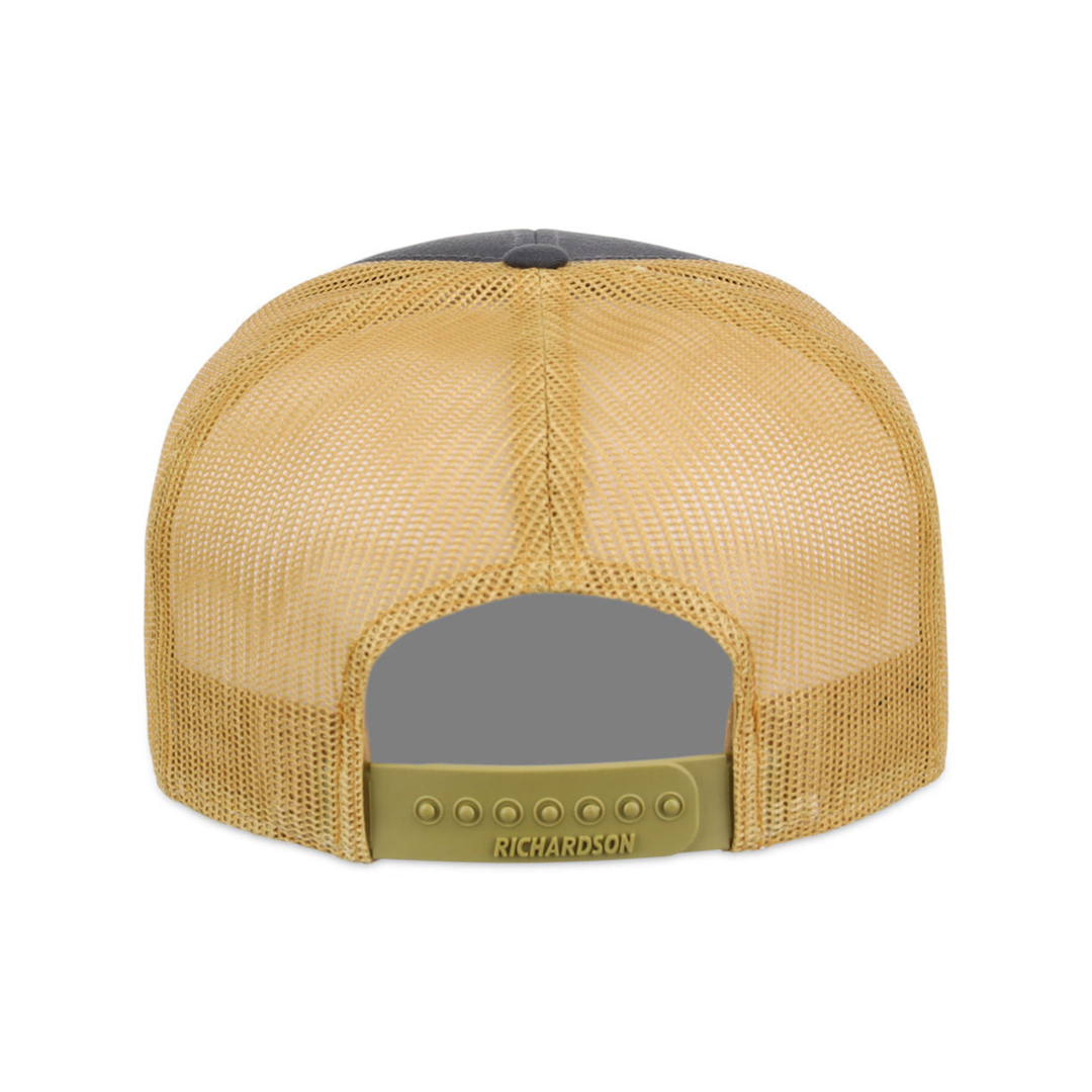 Richardson 168 Custom Patch 7-Panel Trucker Hat – High Profile Flat Bill in Charcoal Gold - view 4