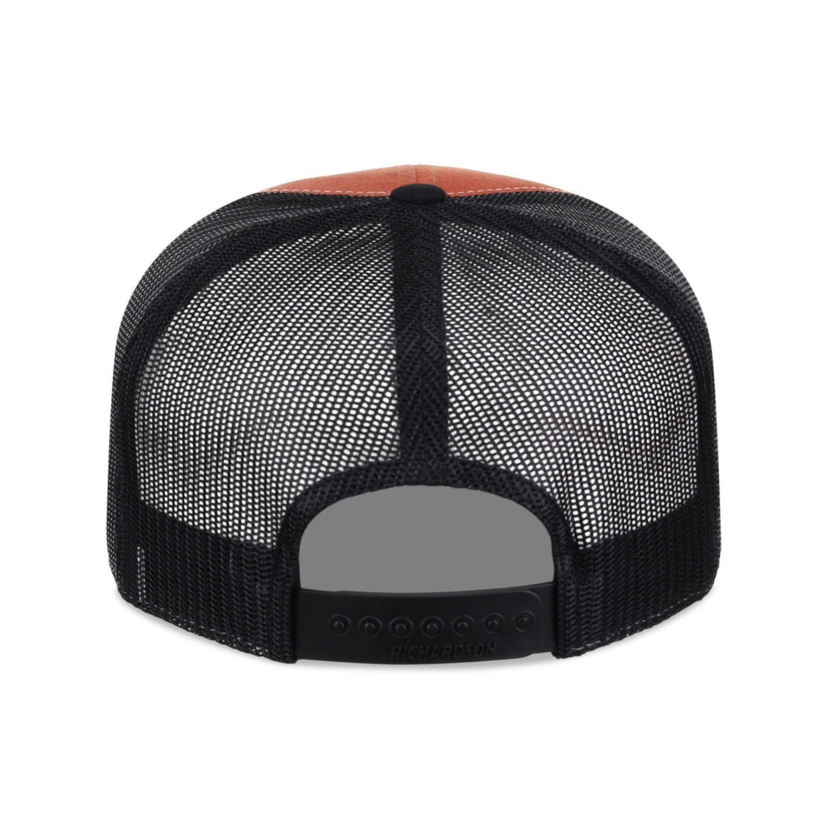 Richardson 168 Custom Patch 7-Panel Trucker Hat – High Profile Flat Bill in Charcoal/Orange/Black - view 4