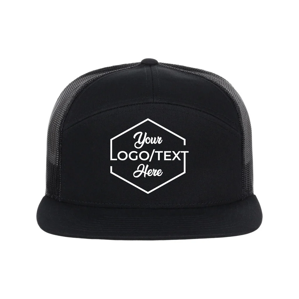 Richardson 168 Custom Patch 7-Panel Trucker Hat – High Profile Flat Bill in Black - view 5