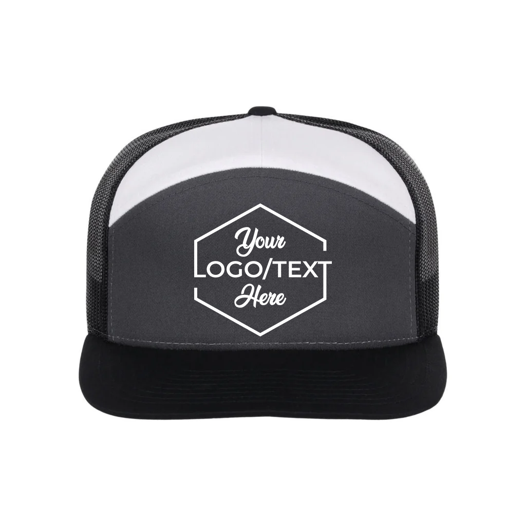 Richardson 168 Custom Patch 7-Panel Trucker Hat – High Profile Flat Bill in Charcoal/Black/White - view 5