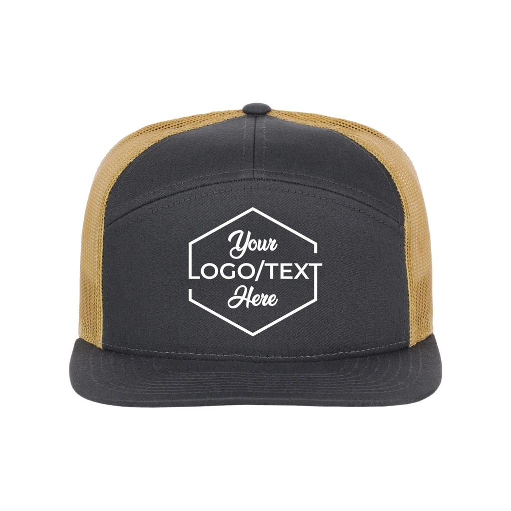 Richardson 168 Custom Patch 7-Panel Trucker Hat – High Profile Flat Bill in Charcoal Gold - view 5