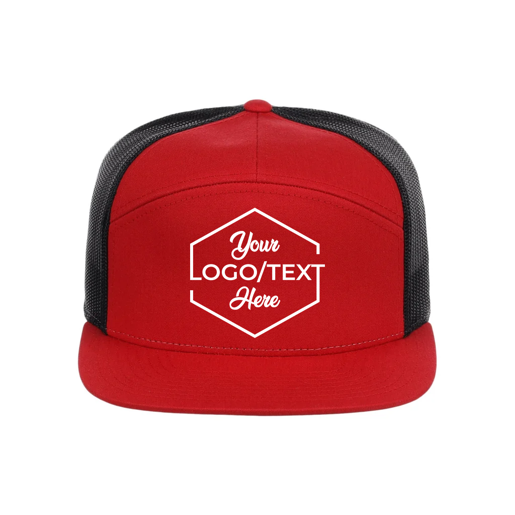 Richardson 168 Custom Patch 7-Panel Trucker Hat – High Profile Flat Bill in Red/Black - view 5