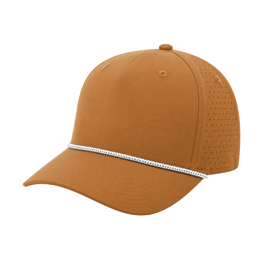 Richardson 355 Custom Patch Performance Rope Hat – Laser Perforated Nylon Snapback | PVC, Leather or Woven Patch - Clay/White/Black