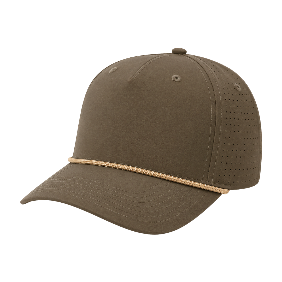 Richardson 355 Custom Patch Performance Rope Hat – Laser Perforated Nylon Snapback | PVC, Leather or Woven Patch - Dark Loden/Tannin