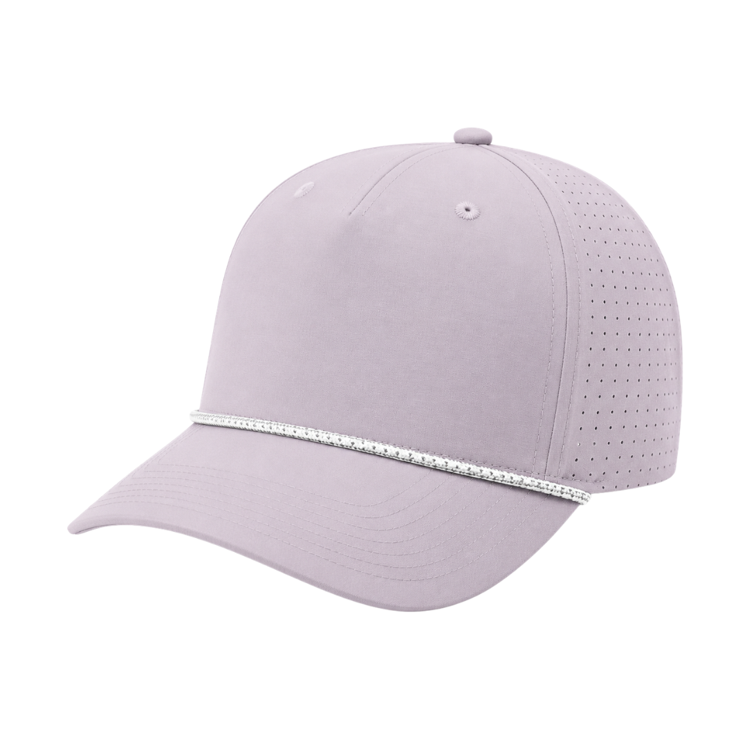 Richardson 355 Custom Patch Performance Rope Hat – Laser Perforated Nylon Snapback | PVC, Leather or Woven Patch - Lilac/White/Gray