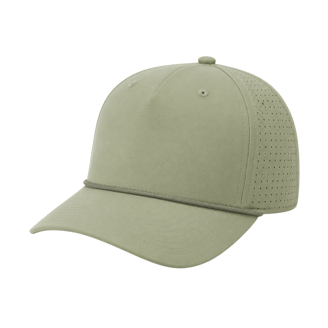 Richardson 355 Custom Patch Performance Rope Hat – Laser Perforated Nylon Snapback | PVC, Leather or Woven Patch - Light Olive/Olive