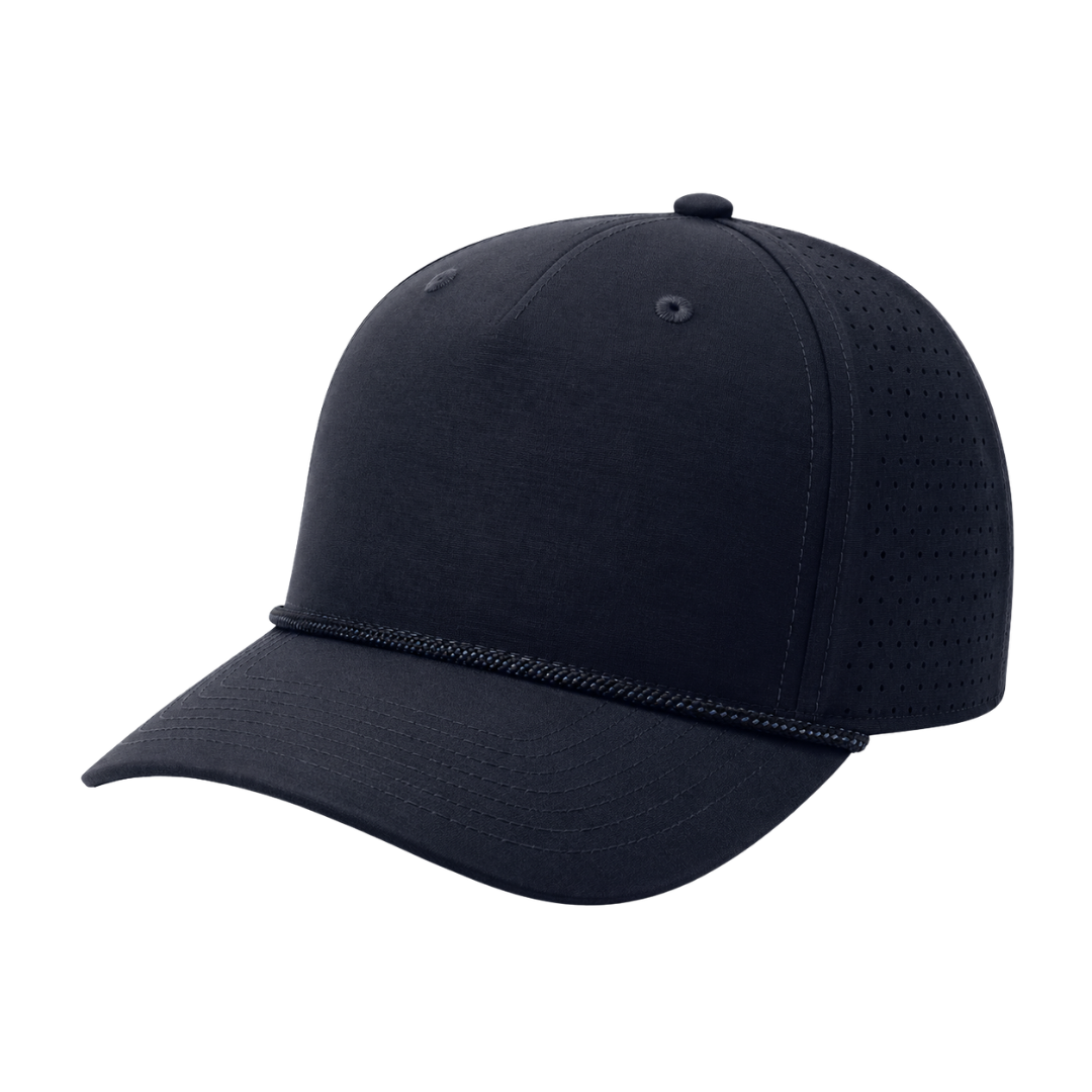 Richardson 355 Custom Patch Performance Rope Hat – Laser Perforated Nylon Snapback | PVC, Leather or Woven Patch - Navy/Midnight Navy