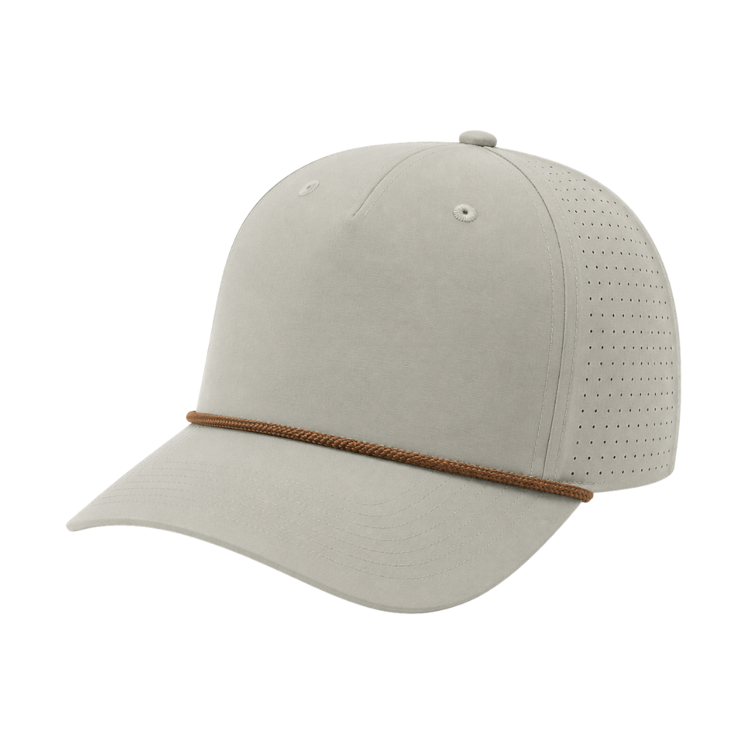 Richardson 355 Custom Patch Performance Rope Hat – Laser Perforated Nylon Snapback | PVC, Leather or Woven Patch - Trenchcoat/Russet/Gray