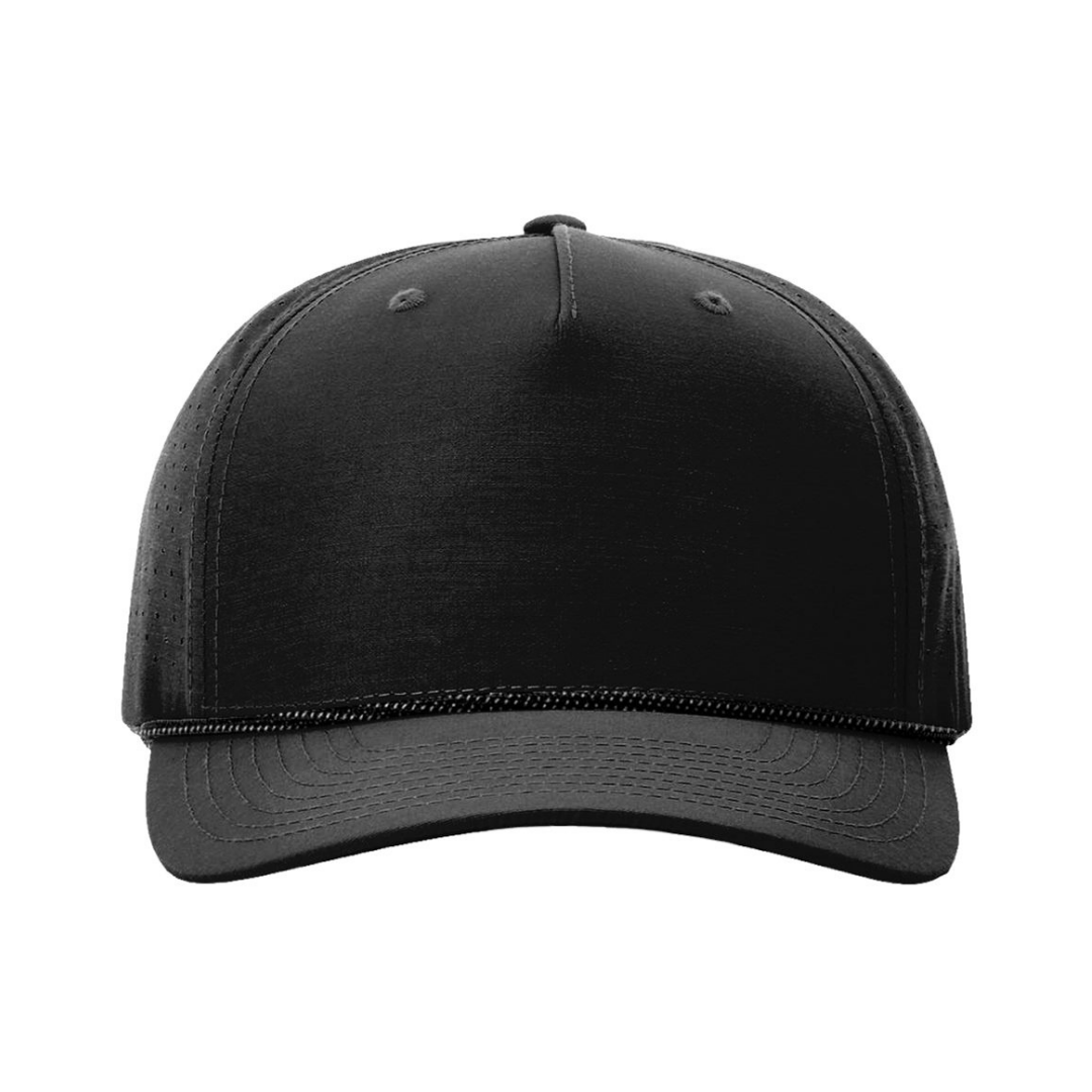 Richardson 355 Custom Patch Performance Rope Hat – Laser Perforated Nylon Snapback | PVC, Leather or Woven Patch - Black/Black/Gray