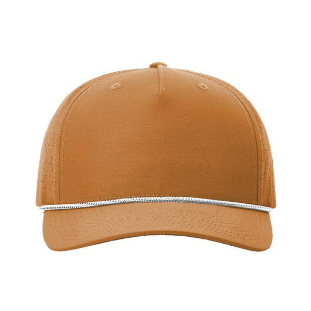Richardson 355 Custom Patch Performance Rope Hat – Laser Perforated Nylon Snapback | PVC, Leather or Woven Patch - Clay/White/Black