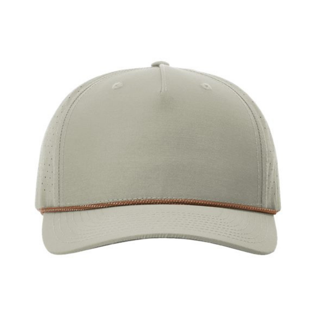 Richardson 355 Custom Patch Performance Rope Hat – Laser Perforated Nylon Snapback | PVC, Leather or Woven Patch - Trenchcoat/Russet/Gray
