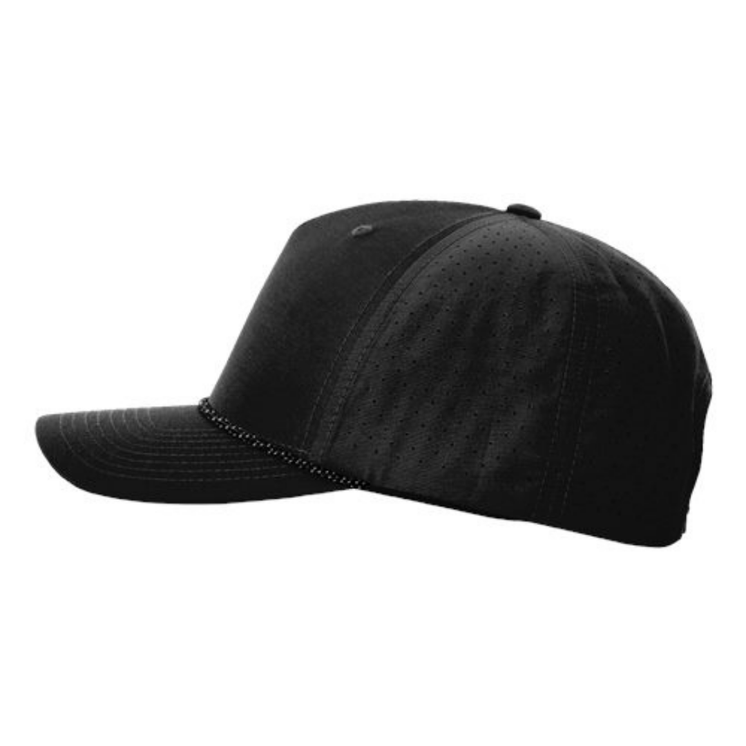 Richardson 355 Custom Patch Performance Rope Hat – Laser Perforated Nylon Snapback | PVC, Leather or Woven Patch - Black/Black/Gray