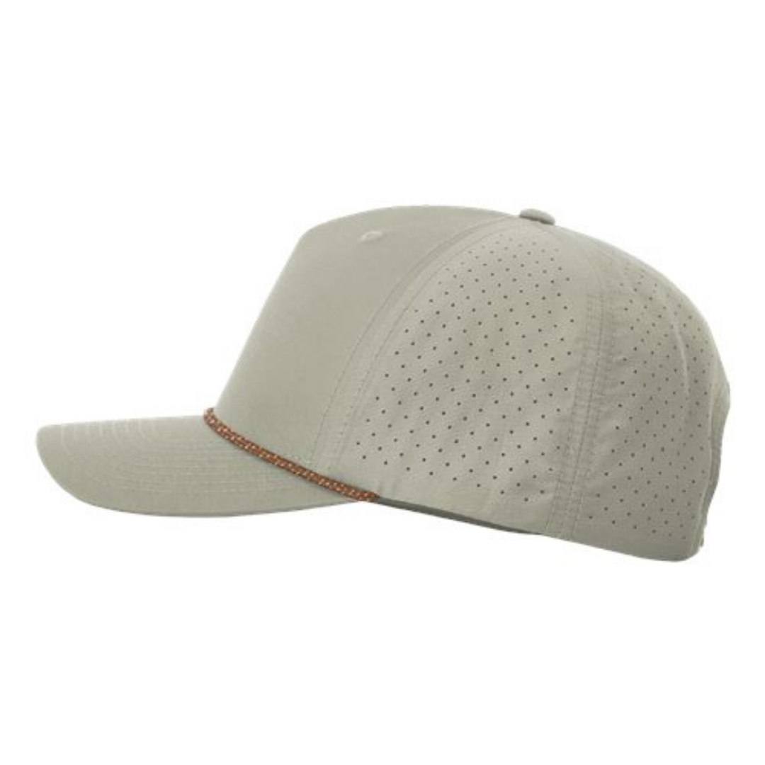 Richardson 355 Custom Patch Performance Rope Hat – Laser Perforated Nylon Snapback | PVC, Leather or Woven Patch - Trenchcoat/Russet/Gray