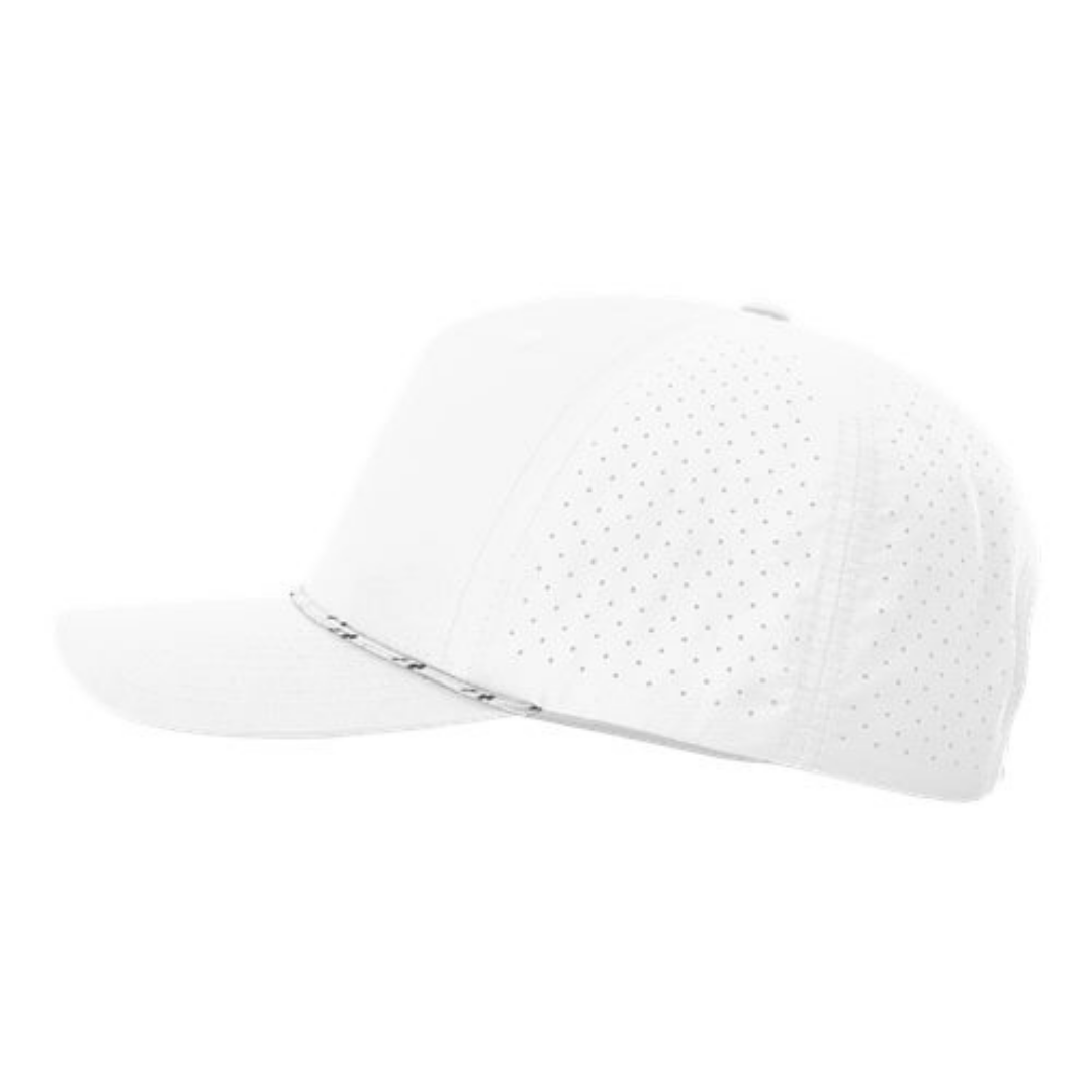 Richardson 355 Custom Patch Performance Rope Hat – Laser Perforated Nylon Snapback | PVC, Leather or Woven Patch - White/White/Black