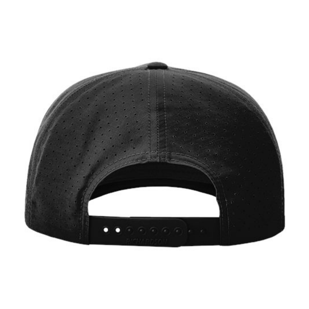 Richardson 355 Custom Patch Performance Rope Hat – Laser Perforated Nylon Snapback | PVC, Leather or Woven Patch - Black/Black/Gray