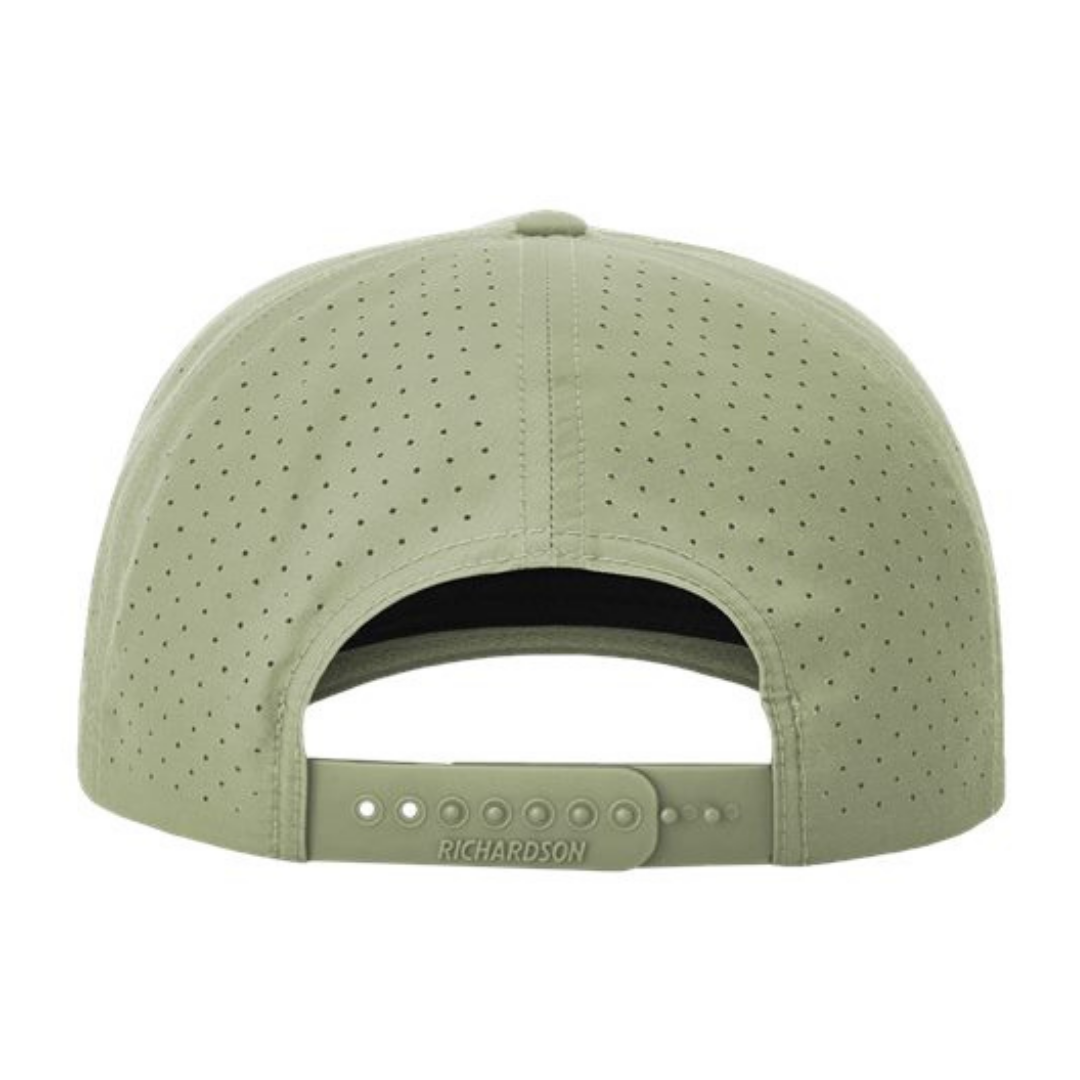 Richardson 355 Custom Patch Performance Rope Hat – Laser Perforated Nylon Snapback | PVC, Leather or Woven Patch - Light Olive/Olive