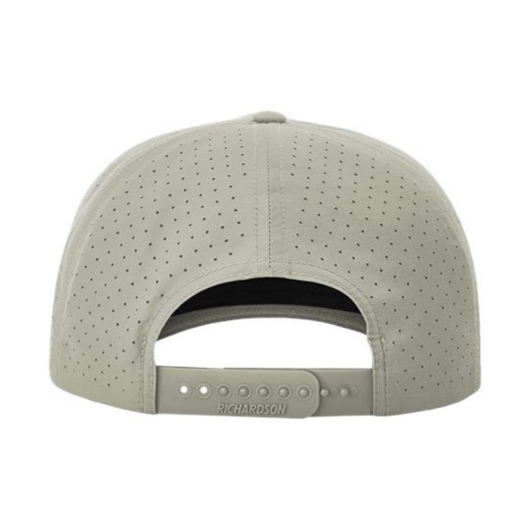 Richardson 355 Custom Patch Performance Rope Hat – Laser Perforated Nylon Snapback | PVC, Leather or Woven Patch - Trenchcoat/Russet/Gray