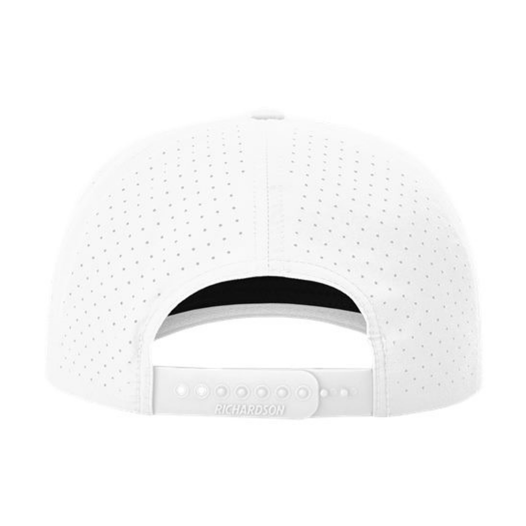 Richardson 355 Custom Patch Performance Rope Hat – Laser Perforated Nylon Snapback | PVC, Leather or Woven Patch - White/White/Black