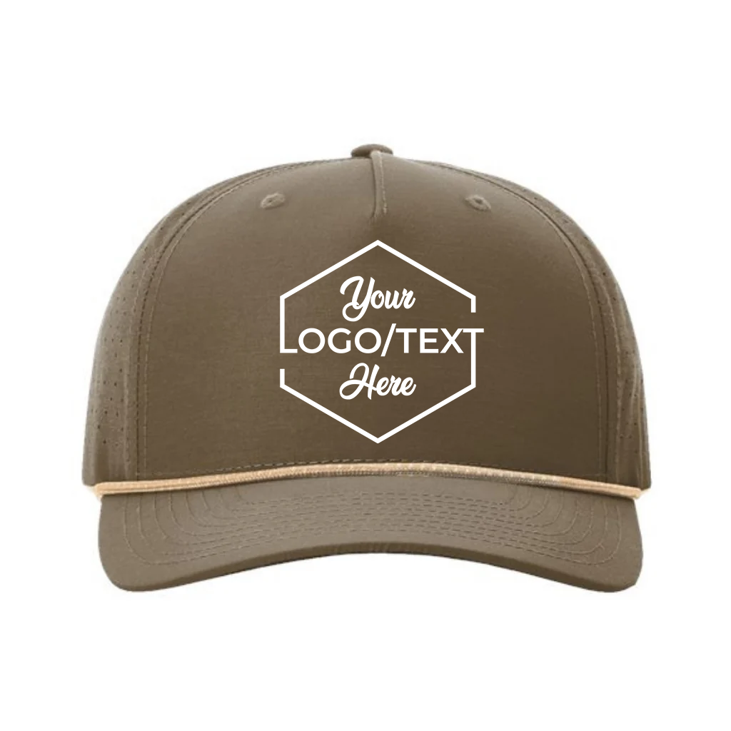 Richardson 355 Custom Patch Performance Rope Hat – Laser Perforated Nylon Snapback | PVC, Leather or Woven Patch - Dark Loden/Tannin