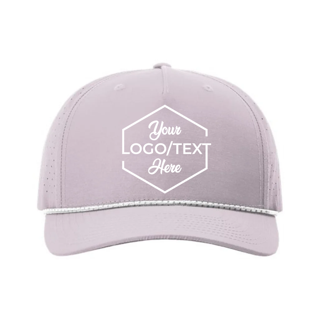 Richardson 355 Custom Patch Performance Rope Hat – Laser Perforated Nylon Snapback | PVC, Leather or Woven Patch - Lilac/White/Gray