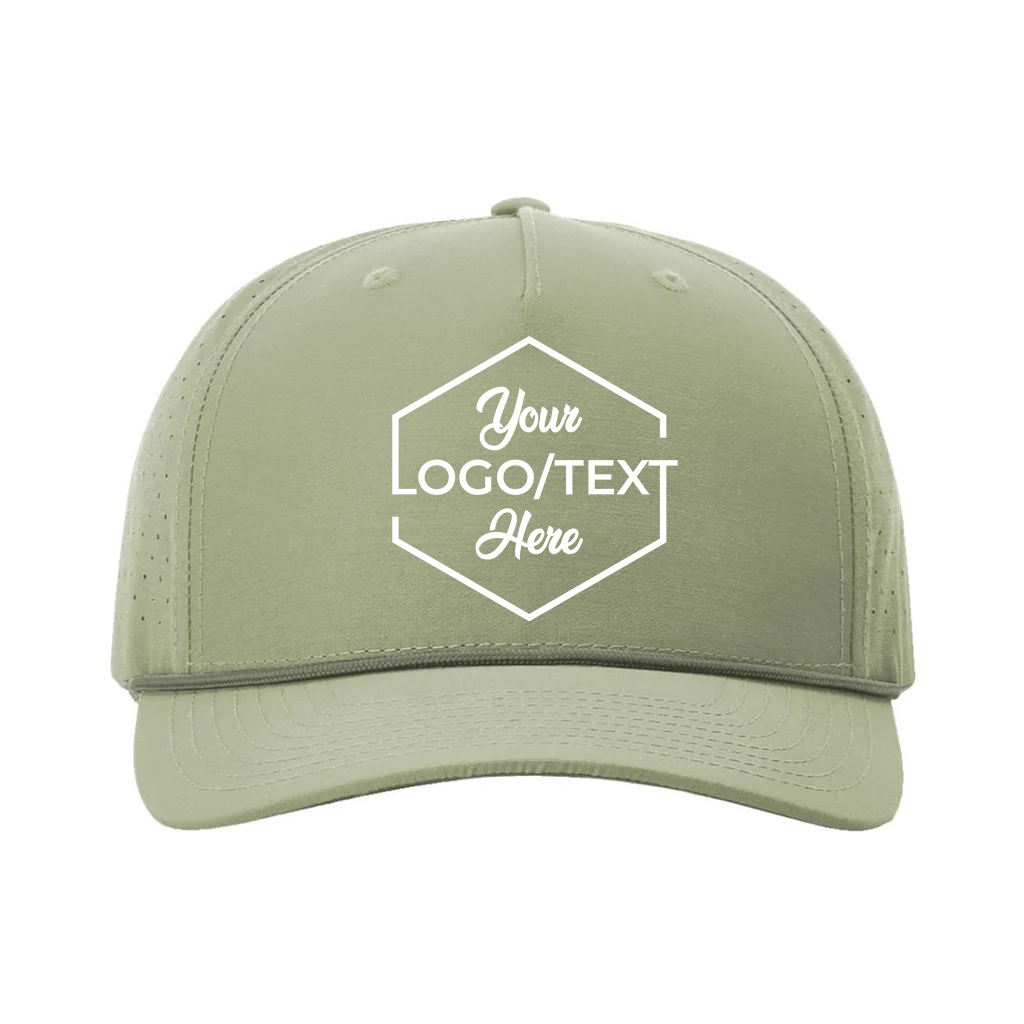 Richardson 355 Custom Patch Performance Rope Hat – Laser Perforated Nylon Snapback | PVC, Leather or Woven Patch - Light Olive/Olive