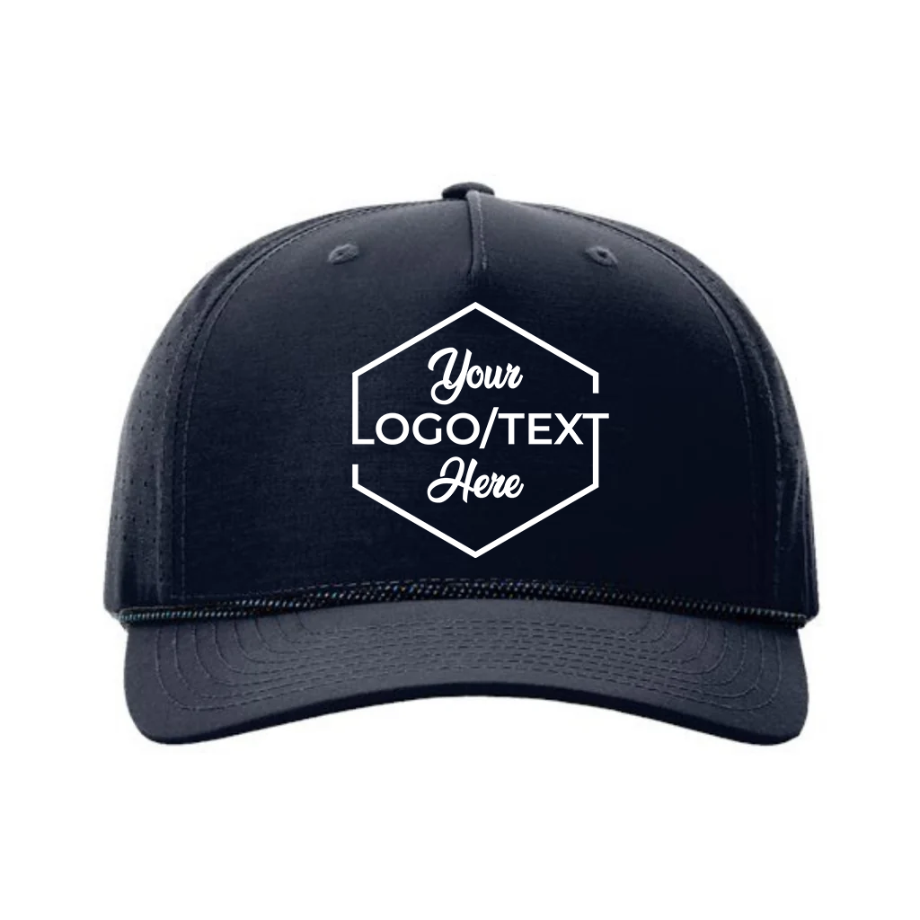Richardson 355 Custom Patch Performance Rope Hat – Laser Perforated Nylon Snapback | PVC, Leather or Woven Patch - Navy/Midnight Navy