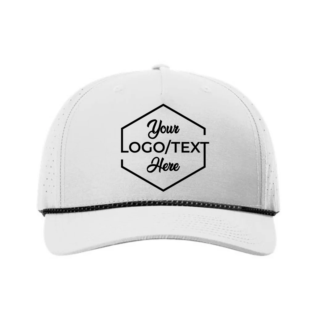 Richardson 355 Custom Patch Performance Rope Hat – Laser Perforated Nylon Snapback | PVC, Leather or Woven Patch - Silver/Black/Silver