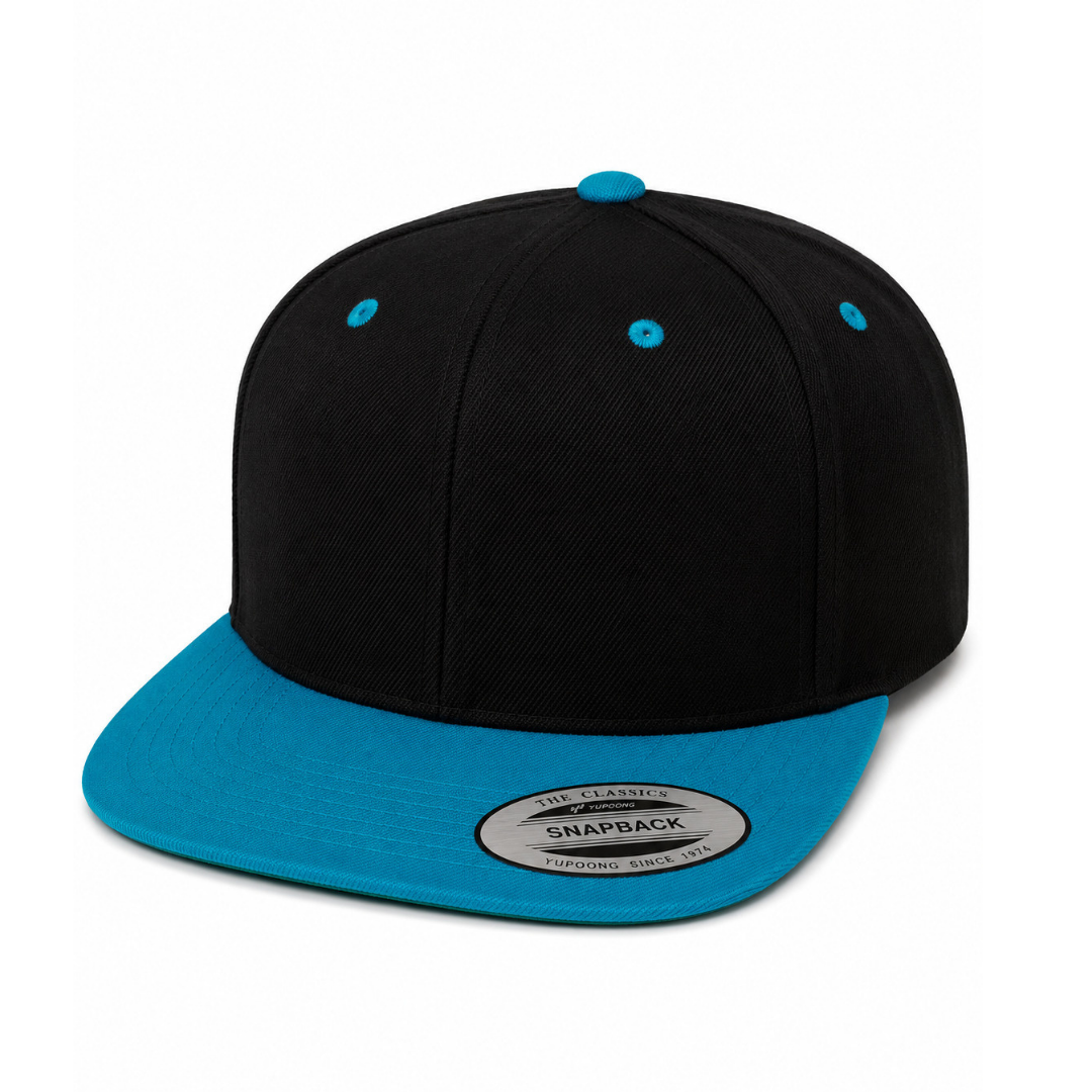 Yupoong 6089M Custom Patch Flat Bill Snapback – High Profile in Black/Teal