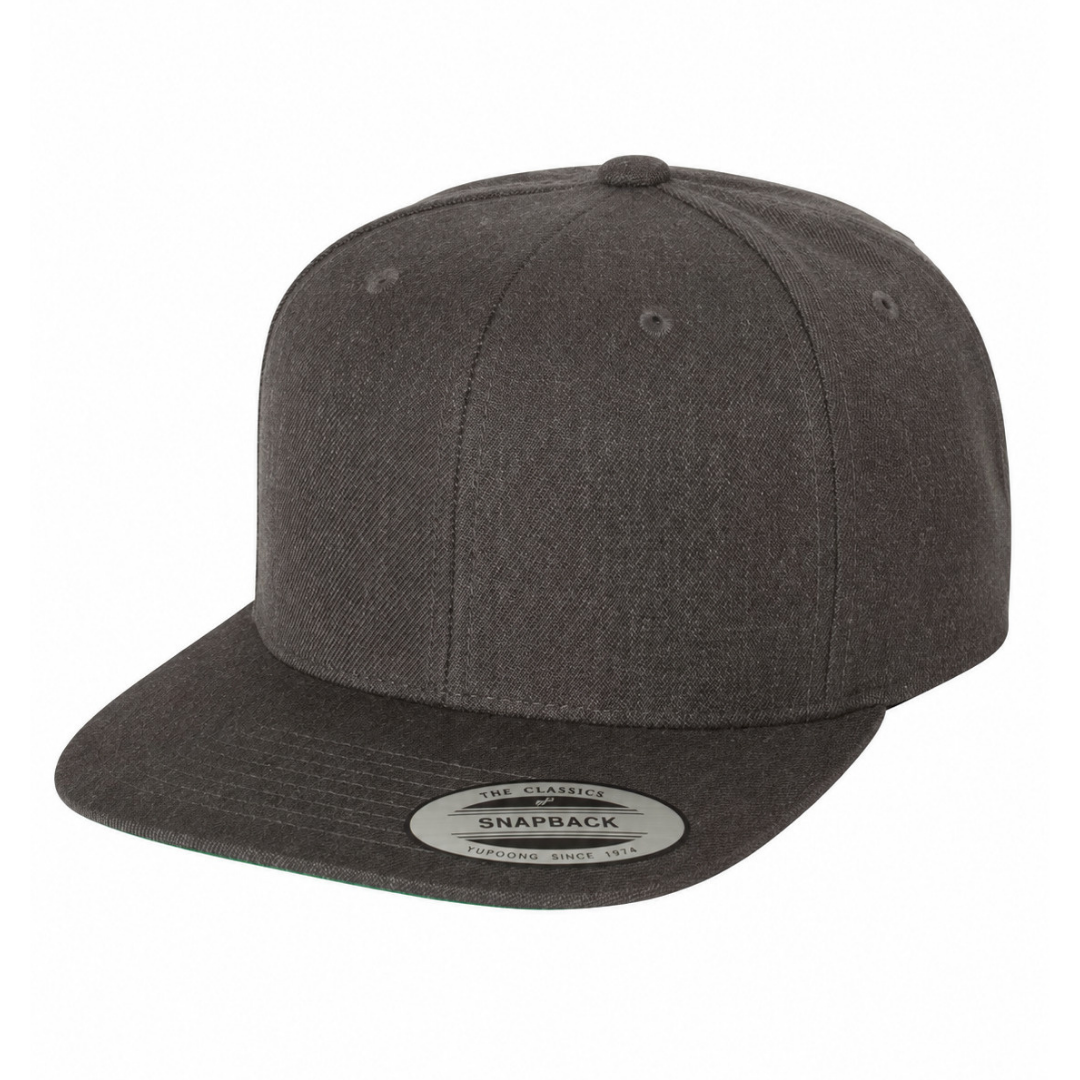 Yupoong 6089M Custom Patch Flat Bill Snapback – High Profile in Dark Heather