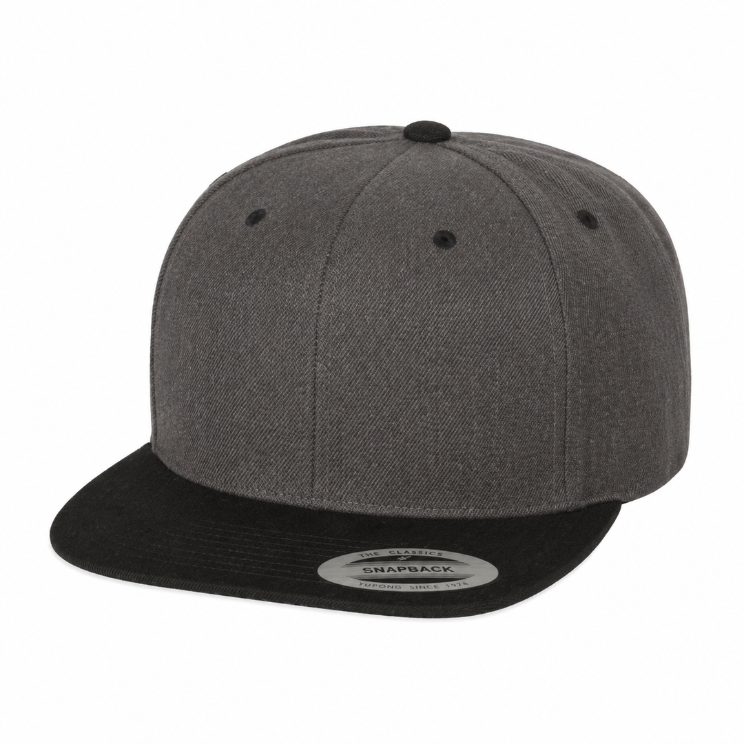 Yupoong 6089M Custom Patch Flat Bill Snapback – High Profile in Dark Heather/Black