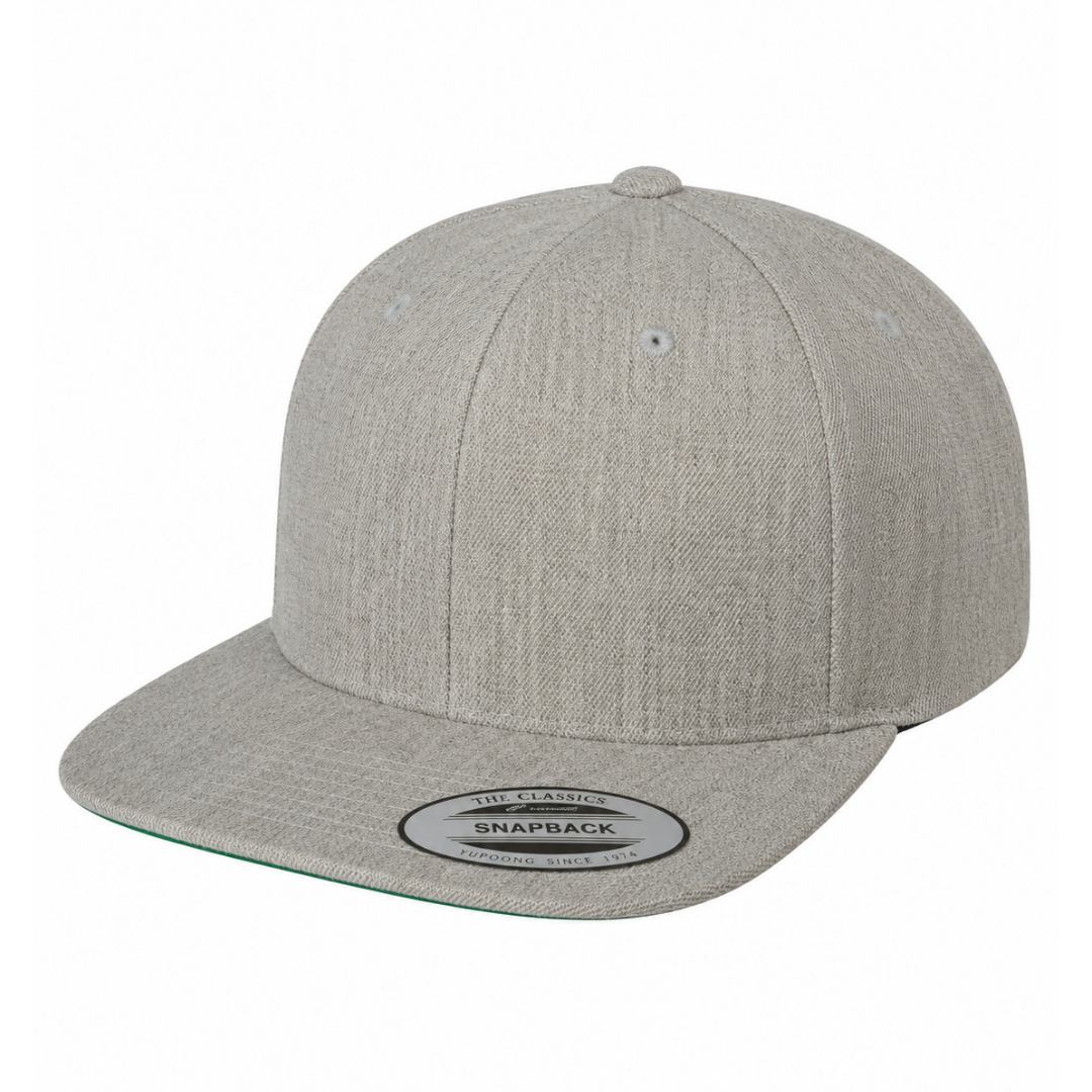 Yupoong 6089M Custom Patch Flat Bill Snapback – High Profile in Heather Gray